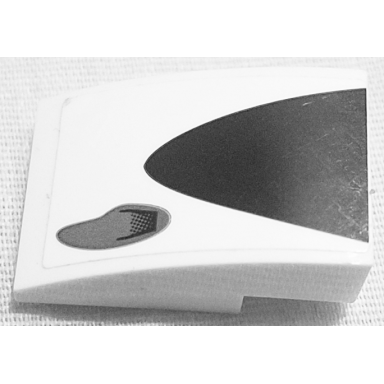 white slope curved 3 x 2 with black curled art and dark bluish gray exhaust port pattern model right side sticker - set 75887