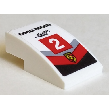 white slope curved 3 x 2 with dmg mori number 2 and porsche logo pattern sticker - set 75887