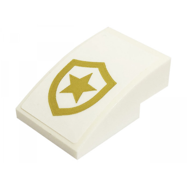 white slope curved 3 x 2 with gold police star badge logo pattern sticker - set 60316