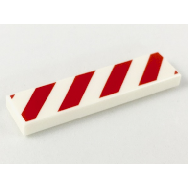 white tile 1 x 4 with red and white danger stripes red corners pattern