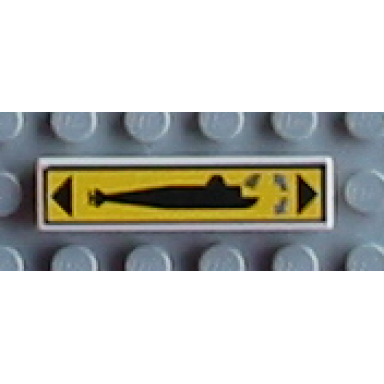 white tile 1 x 4 with black submarine and triangles blue arrows on yellow background pattern model right side sticker - set 8480