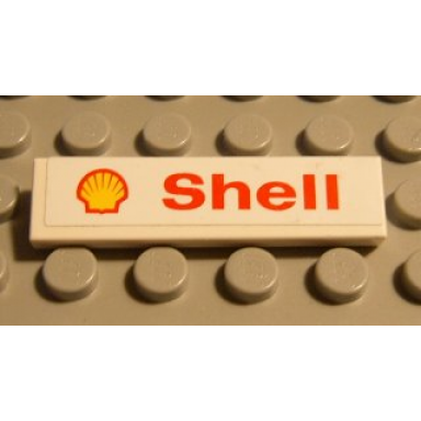 white tile 1 x 4 with shell logo and text red on white pattern sticker - sets 1250 1251