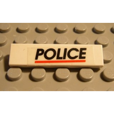 white tile 1 x 4 with police red line pattern sticker - set 6398