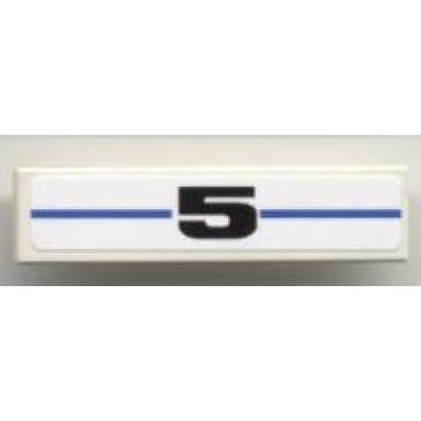 white tile 1 x 4 with black 5 on blue line pattern sticker - set 8124
