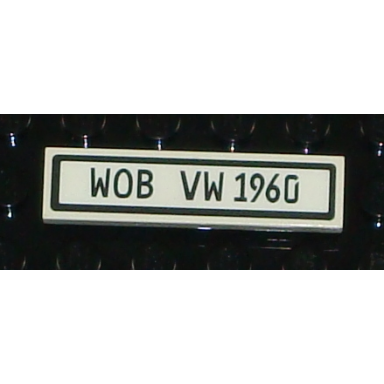 white tile 1 x 4 with black wob vw 1960 on white background pattern sticker - set 10187