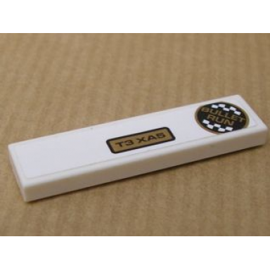 white tile 1 x 4 with t3 xa5 and bullet run logo pattern sticker - set 8147