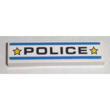 white tile 1 x 4 with black police yellow stars and blue stripes pattern sticker - set 8211
