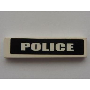 white tile 1 x 4 with white police on black background pattern sticker - sets 7237 7245-1