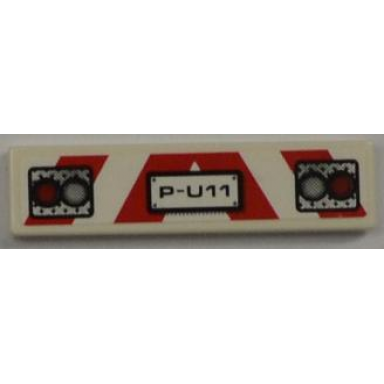white tile 1 x 4 with red and silver lights and p-u11 and red and white danger stripes pattern sticker - set 8186