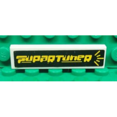 white tile 1 x 4 with yellow supartuner on black background pattern sticker - set 8681