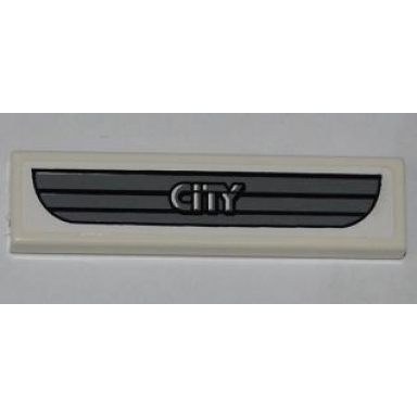 white tile 1 x 4 with dark gray car grille and city pattern sticker - set 4432