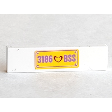 white tile 1 x 4 with dark red heart and medium lavender 3186 bss on yellow background pattern sticker - set 3186