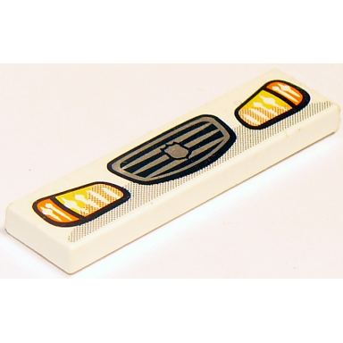 white tile 1 x 4 with headlights and grille with badge pattern