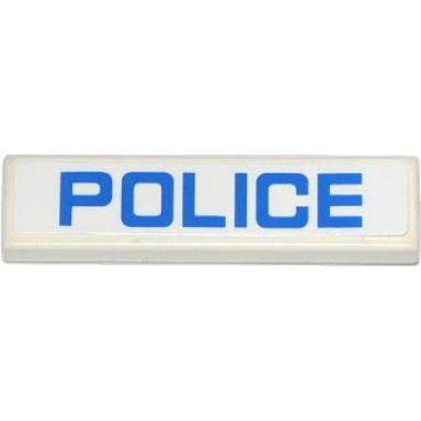 white tile 1 x 4 with blue police on white background pattern sticker - sets 60042 60044