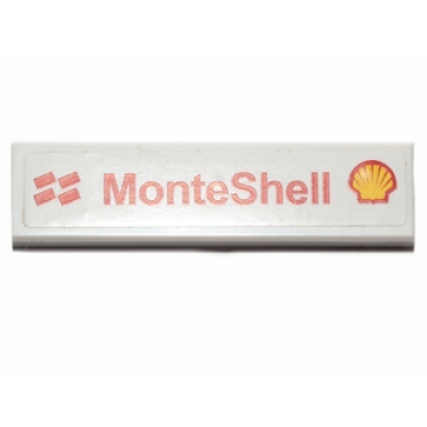 white tile 1 x 4 with red monteshell and shell logo pattern sticker - set 30192