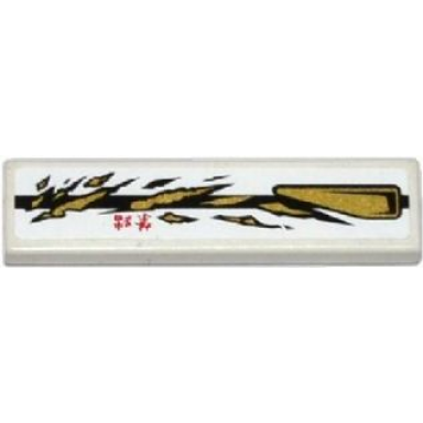 white tile 1 x 4 with black stripe red asian characters gold air intake and spatters pattern model left side sticker - set 70725