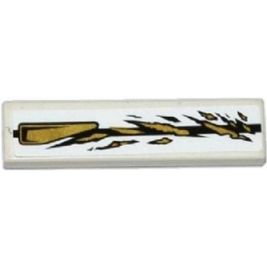 white tile 1 x 4 with black stripe gold air intake and spatters pattern model right side sticker - set 70725