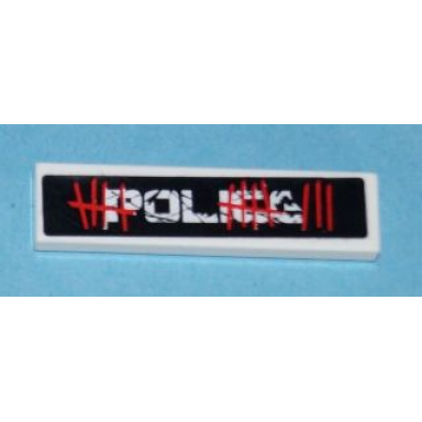 white tile 1 x 4 with white scratched police and red graffiti on black background pattern sticker - set 5972
