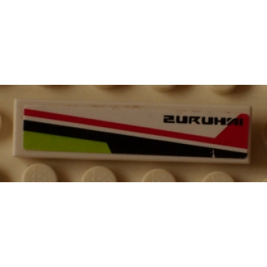 white tile 1 x 4 with lime red and black lines and zuruhai pattern model left side sticker - set 8897 zuruhxi