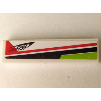 white tile 1 x 4 with lime red and black lines and cellfish pattern model right side sticker - set 8897