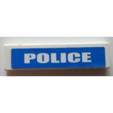 white tile 1 x 4 with white police on blue background pattern sticker - set 7245-2