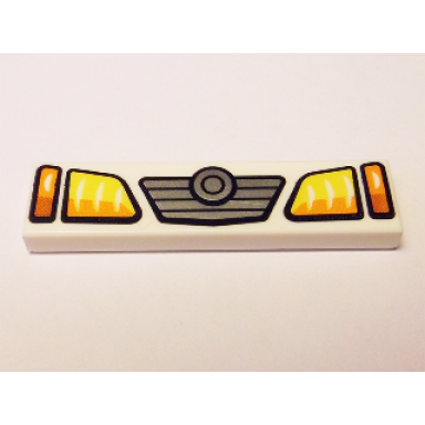 white tile 1 x 4 with yellow and orange headlights and grille with concentric circles badge pattern