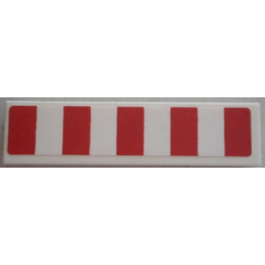 white tile 1 x 4 with 5 red stripes pattern sticker - set 9493