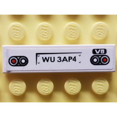 white tile 1 x 4 with red and white taillights black wu 3ap4 and white v8 pattern sticker - set 8681