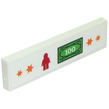 white tile 1 x 4 with orange stars red minifigure and $100 bill money pattern sticker - set 10261