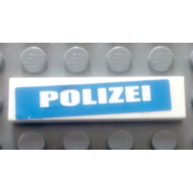 white tile 1 x 4 with white polizei on blue background pattern sticker - set 7245-2