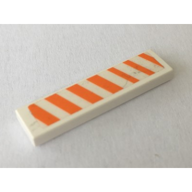 white tile 1 x 4 with orange and white stripes pattern model left side sticker - set 7709