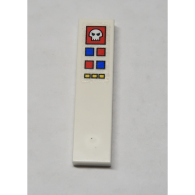 white tile 1 x 4 with skull computer red blue and yellow control buttons pattern sticker - set 10192