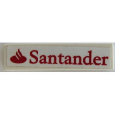 white tile 1 x 4 with red santander logo pattern sticker - set 75879