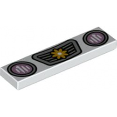 white tile 1 x 4 with bright pink headlights and silver grille with bright light orange flower pattern