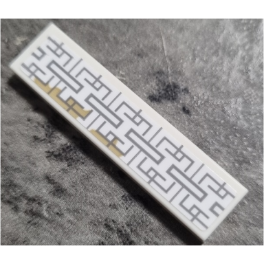 white tile 1 x 4 with light bluish gray asian geometric design with dark tan stains pattern sticker - set 76185