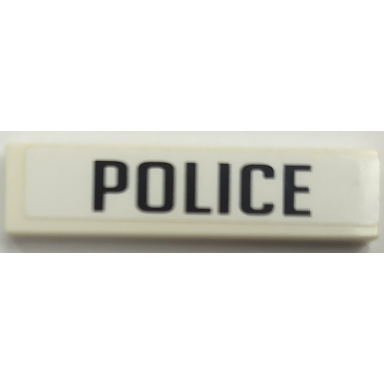 white tile 1 x 4 with black police pattern sticker - set 8135