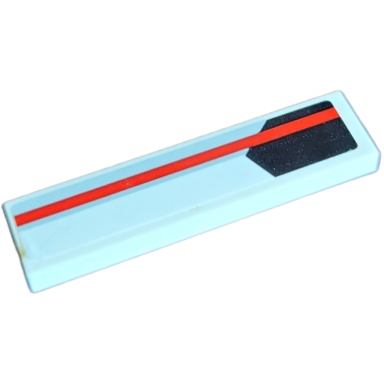 white tile 1 x 4 with red and light bluish gray stripe over black pentagon pattern model left side sticker - set 75872