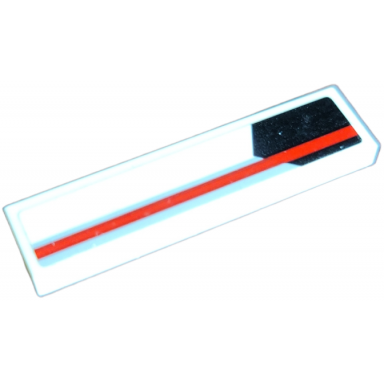white tile 1 x 4 with red and light bluish gray stripe over black pentagon pattern model right side sticker - set 75872