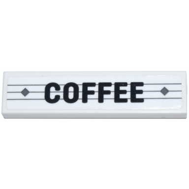 white tile 1 x 4 with black coffee over 3 dark bluish gray lines and 2 diamonds pattern sticker - set 910011