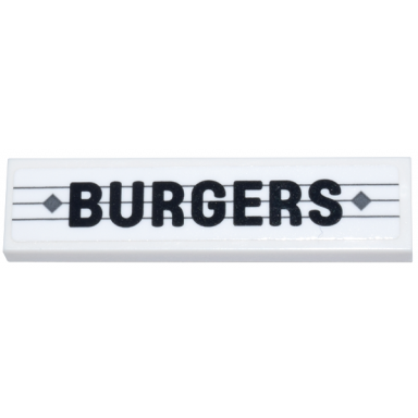 white tile 1 x 4 with black burgers over 3 dark bluish gray lines and 2 diamonds pattern sticker - set 910011