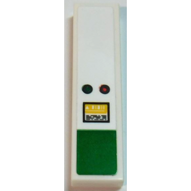 white tile 1 x 4 with rectangle green and red lights and yellow warning sign with black writing pattern sticker - set 42167