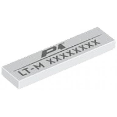 white tile 1 x 4 with dark silver p1 lt-m and 8-digit serial number pattern