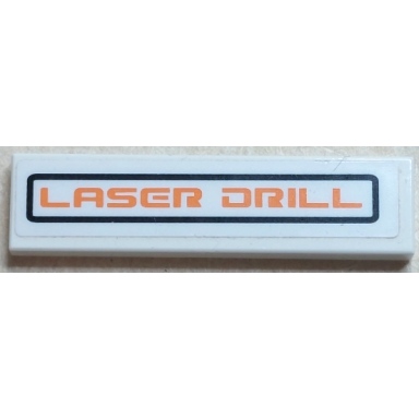 white tile 1 x 4 with orange laser drill with black rectangle outline pattern sticker - set 7649