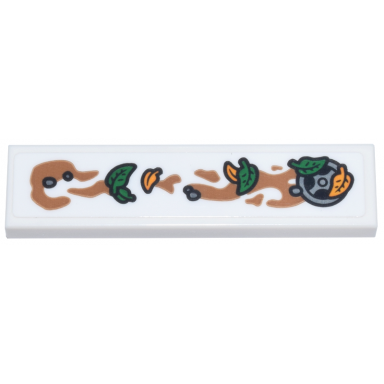 white tile 1 x 4 with silver drain green and bright light orange leaves and medium nougat mud pattern sticker - set 76437