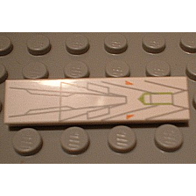 white tile 1 x 4 with gray orange and lime lines pattern