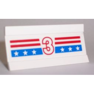 white vehicle spoiler plow blade 6 x 3 with hinge with red and blue stripes with white number 3 and stars pattern sticker - set 1992