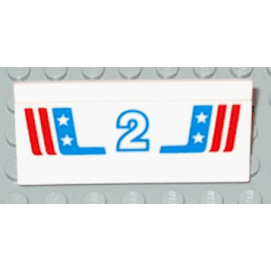 white vehicle spoiler plow blade 6 x 3 with hinge with red and blue stripes with white number 2 and stars pattern sticker - set 1992