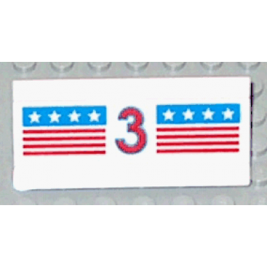 white vehicle spoiler plow blade 6 x 3 with hinge with red and blue stripes with red number 3 and white stars pattern sticker - set 1821