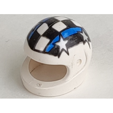 white minifigure headgear helmet motorcycle standard with black checkered stripe blue stripes silver stars pattern