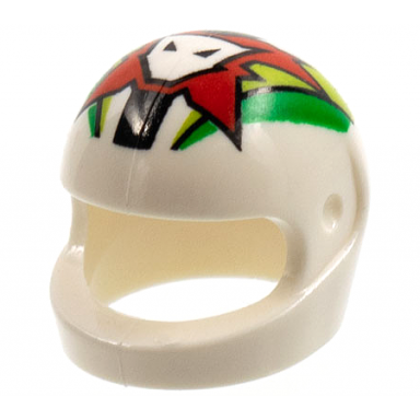 white minifigure headgear helmet motorcycle standard with world racers team extreme logo pattern